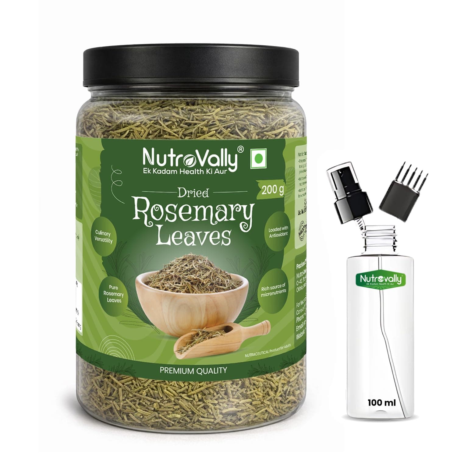 NutroVally Rosemary Leaves 200g|For Seasoning & Helps In Hair Growth|100% Natural Rosemary dry Leaves|Food Grade Leaves |Organic rosemary leaves|Perfect for Salads, Chicken, Teas, Soup