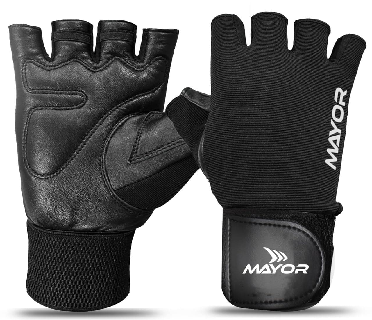 Mayor Force Leather Gym Gloves, Weight Lifting Gloves with Wrist Support, Gym & Fitness Gloves (Black, Free Size)