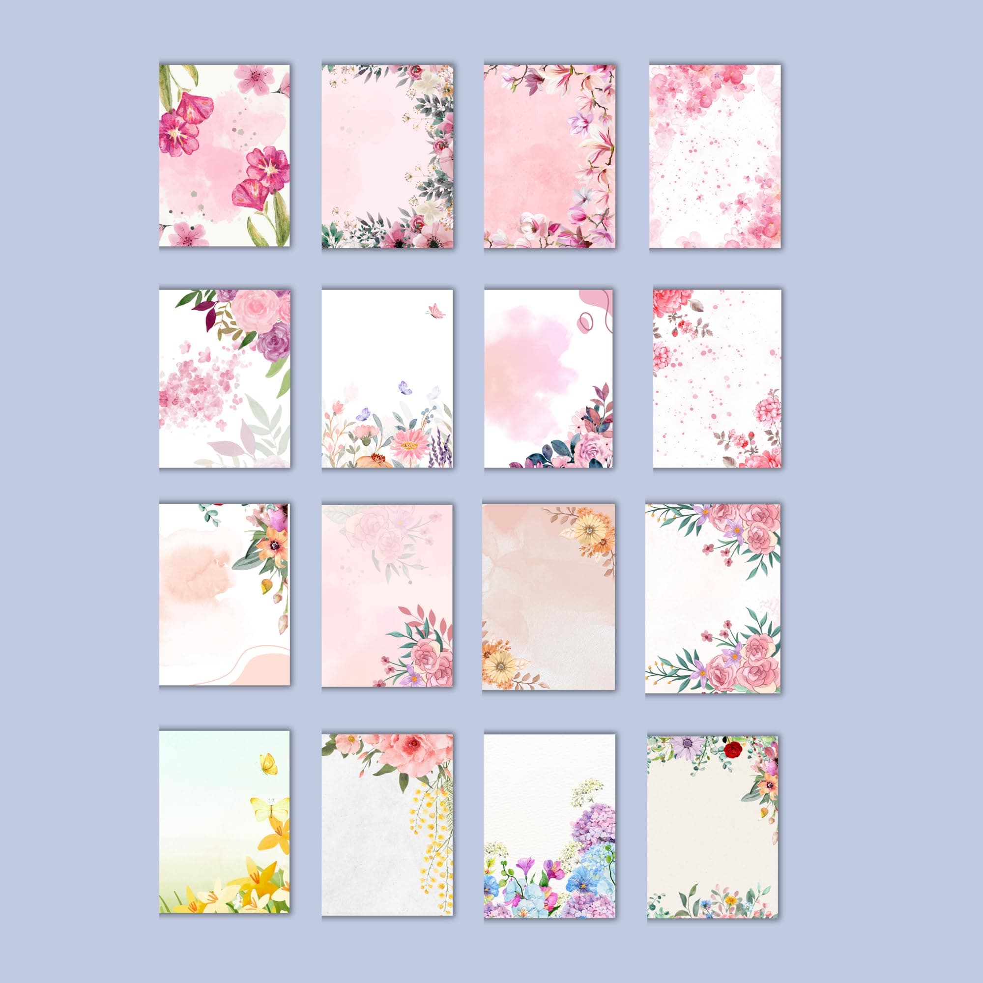 EKDALI Multi Coloured Small Notecards (3x4 Inches, 350 GSM), center fold Set of 16 I Greeting Cards for Birthday, Thank You Card| with envelope (Floral Design)