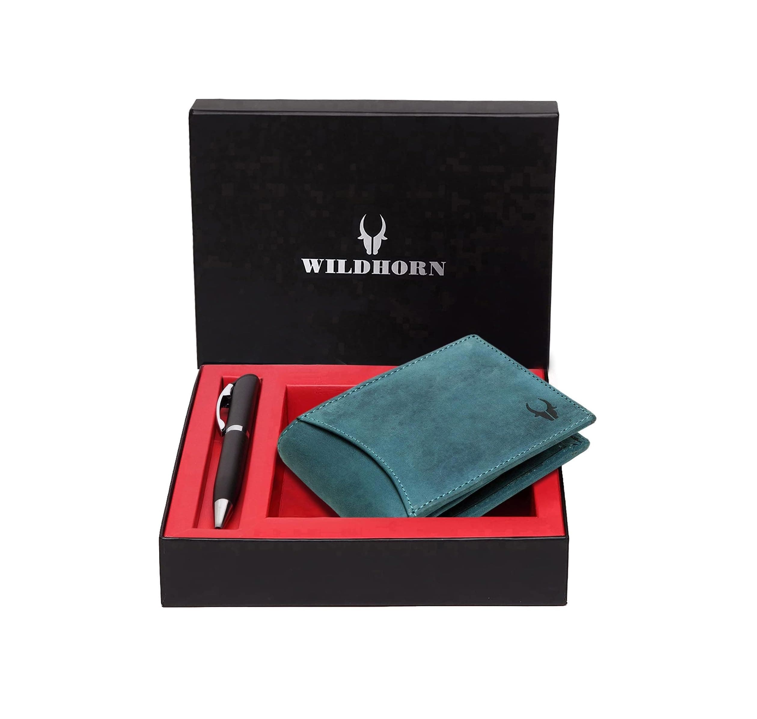 WildHorn Blue Hunter Leather Men's Wallet & Pen Combo Set (699700)