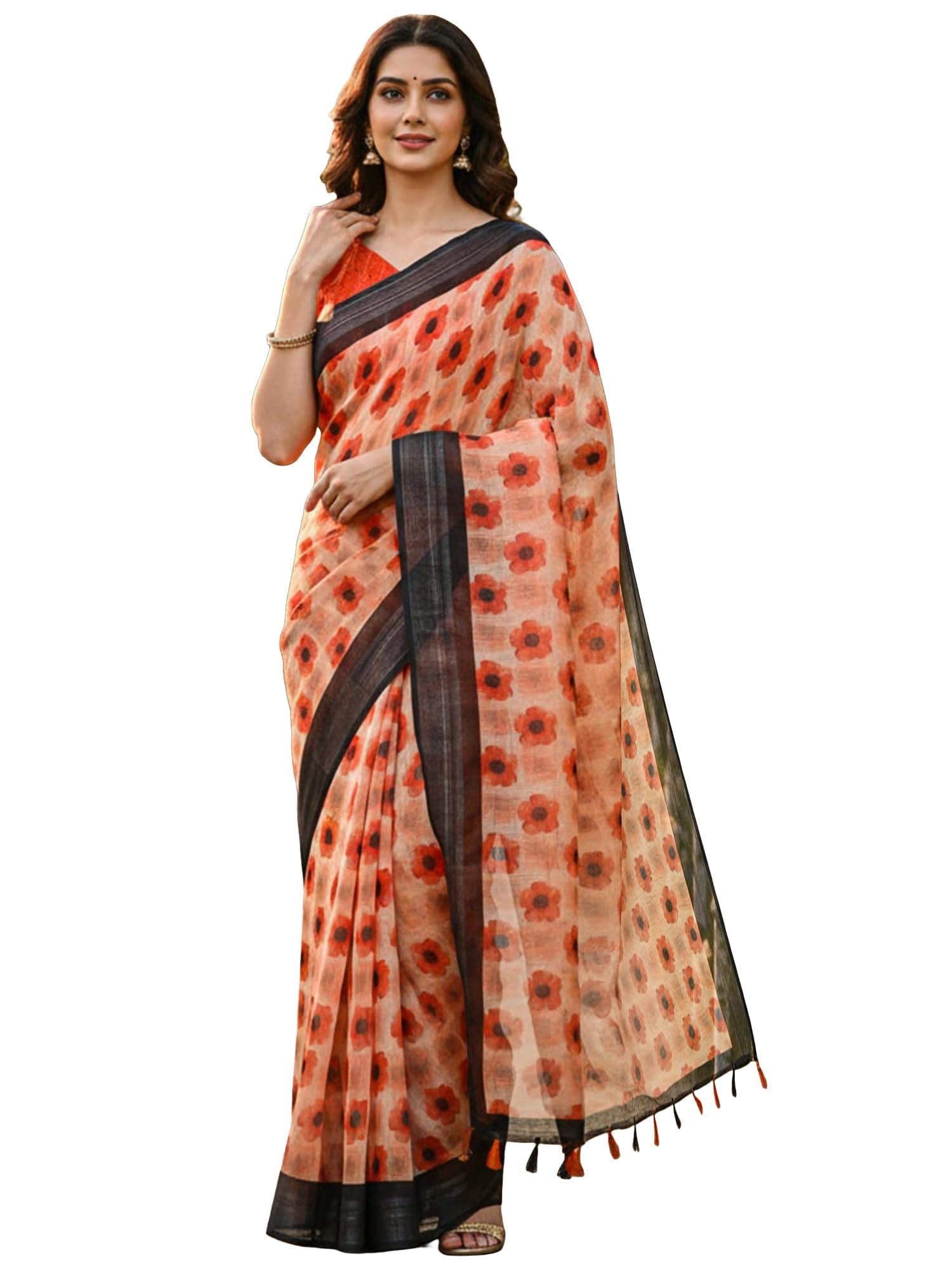 AKHILAM Women's Shimmer Pashmina Silk Abstract Printed Saree With Unstitched Blouse Piece (BBABY7502_AI_Parent)