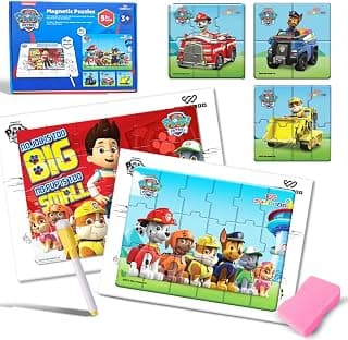 Wembley Paw Patrol Magnetic Puzzle Set for Kids – 5-in-1 Educational DIY Activity Toy with Dot-to-Dot Sketching. Includes 5 Puzzles, Sketch Pen, Board, and Duster. Fun Learning Game for Children!