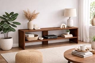 PEDPIX TV Unit, Modern Entertainment Center with Open Shelves, Brown Engineered Wood Media Console, Living Room TV Stand