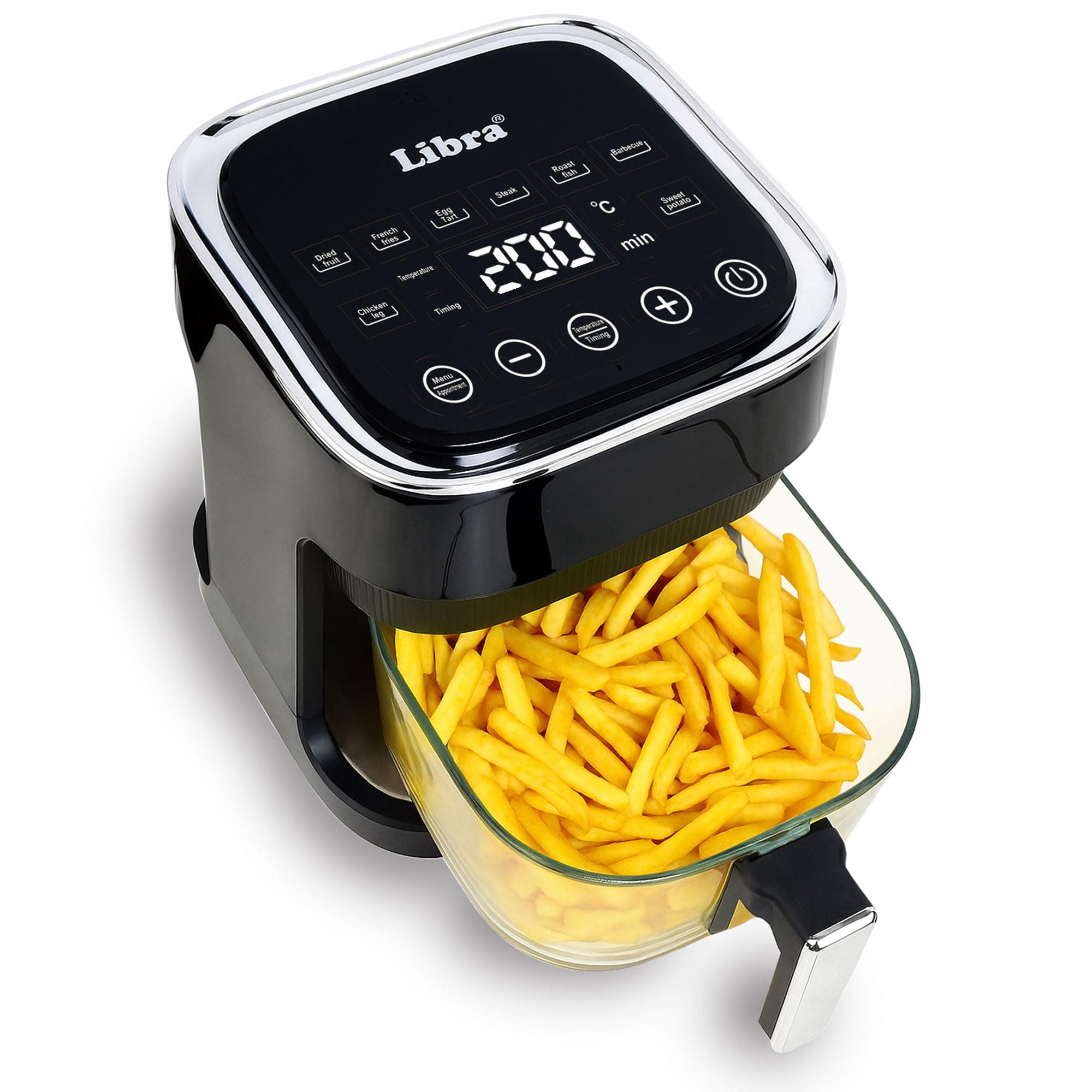 Libra 4.5L Glass Air Fryer Oven - Multifunction Digital Air Fryer for Home | PTFE-Free Non Toxic Glass Bowl, 1450W, 8 Presets, Air Fry Grill Roast Dehydrate,180° Visible Window, 1 Year Warranty
