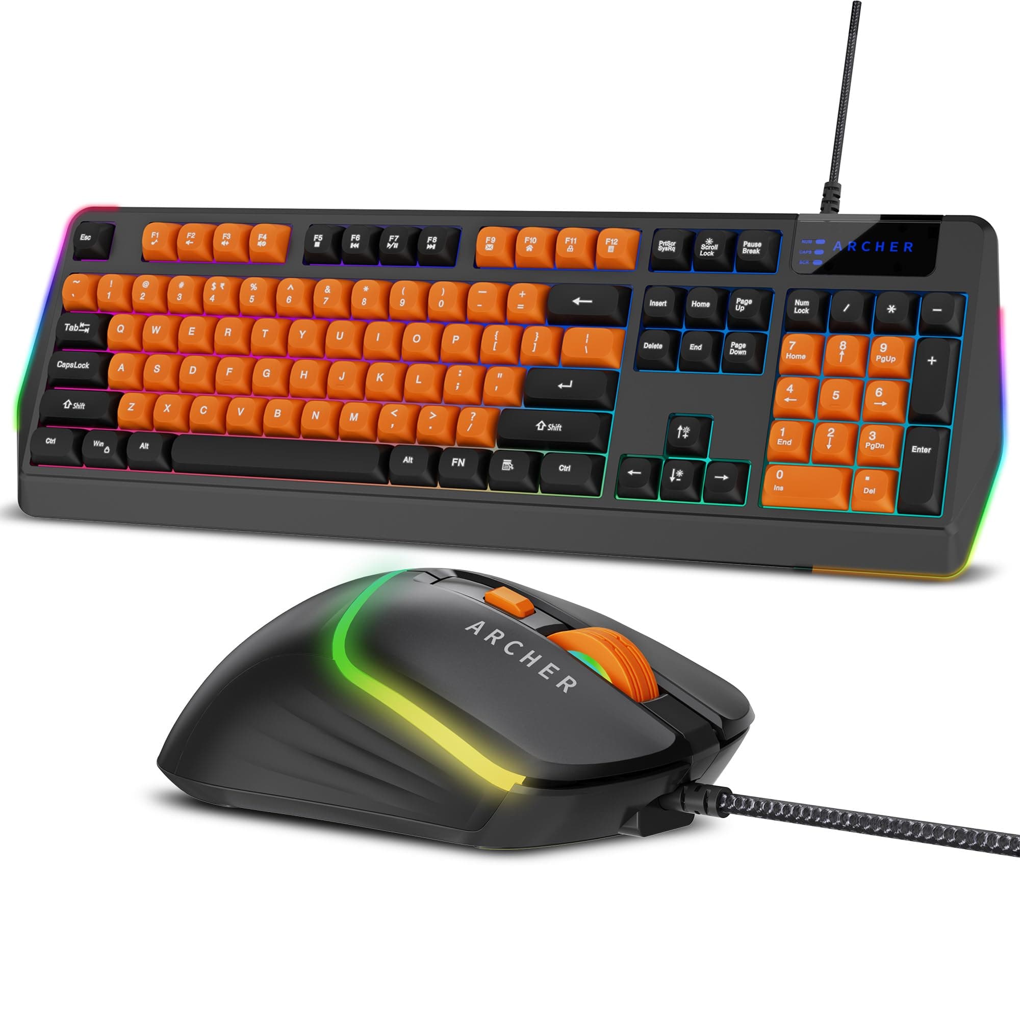 Archer Tech Lab Astra G300 Wired Gaming Keyboard and Mouse Combo| 87 Keys|19 Anti-Ghosting Keys|4 DPI (1200-1800-2400-3600)| 125Hz| 1.5 Mtr USB-C Cable| 5 Millions Click (BLK-ORG)