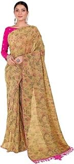 Pratham Blue Women's Sequins Silk Fancy Saree With Blouse Piece