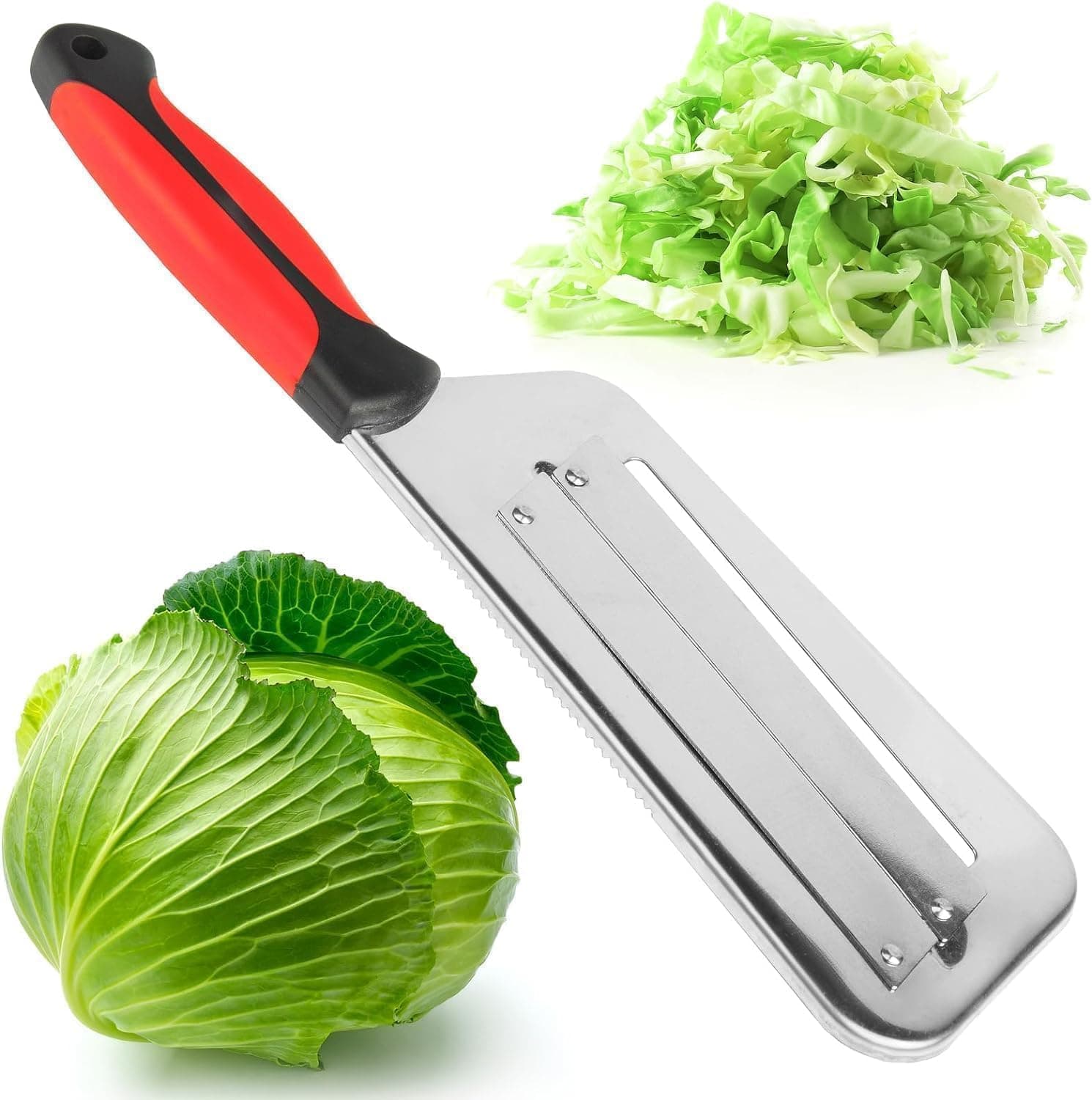 Stainless Steel Cabbage Slicer with Double Blade, Manual Vegetable Shredder Cutter and Kitchen Grater Tool for Cabbage, Carrot, Salad Preparation and Everyday Sabzi Cutting