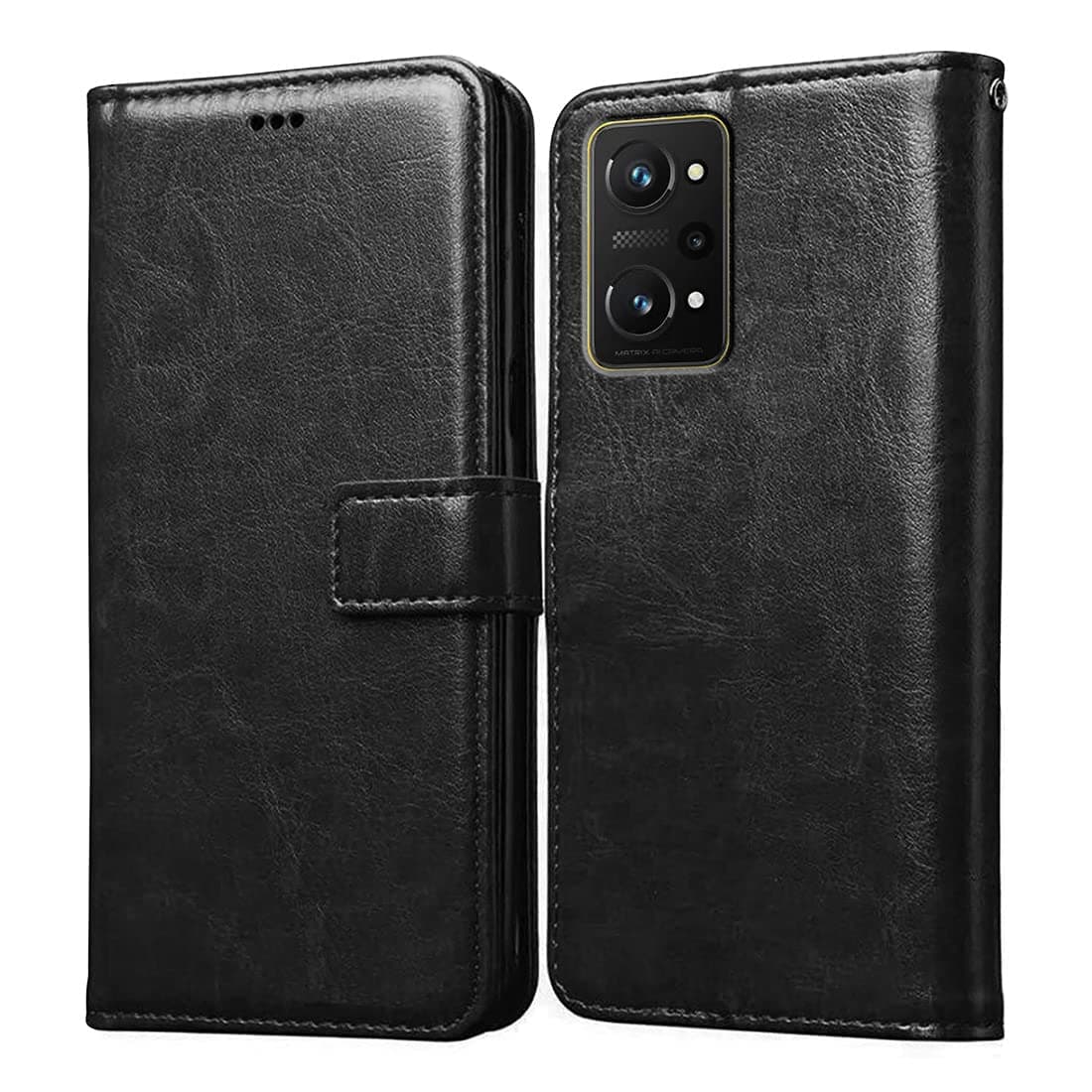 Amazon Brand - Solimo Flip Leather Mobile Cover (Soft, Flexible & Kickstand Back case) Compatible for Realme GT Neo 3T 5G (Black)