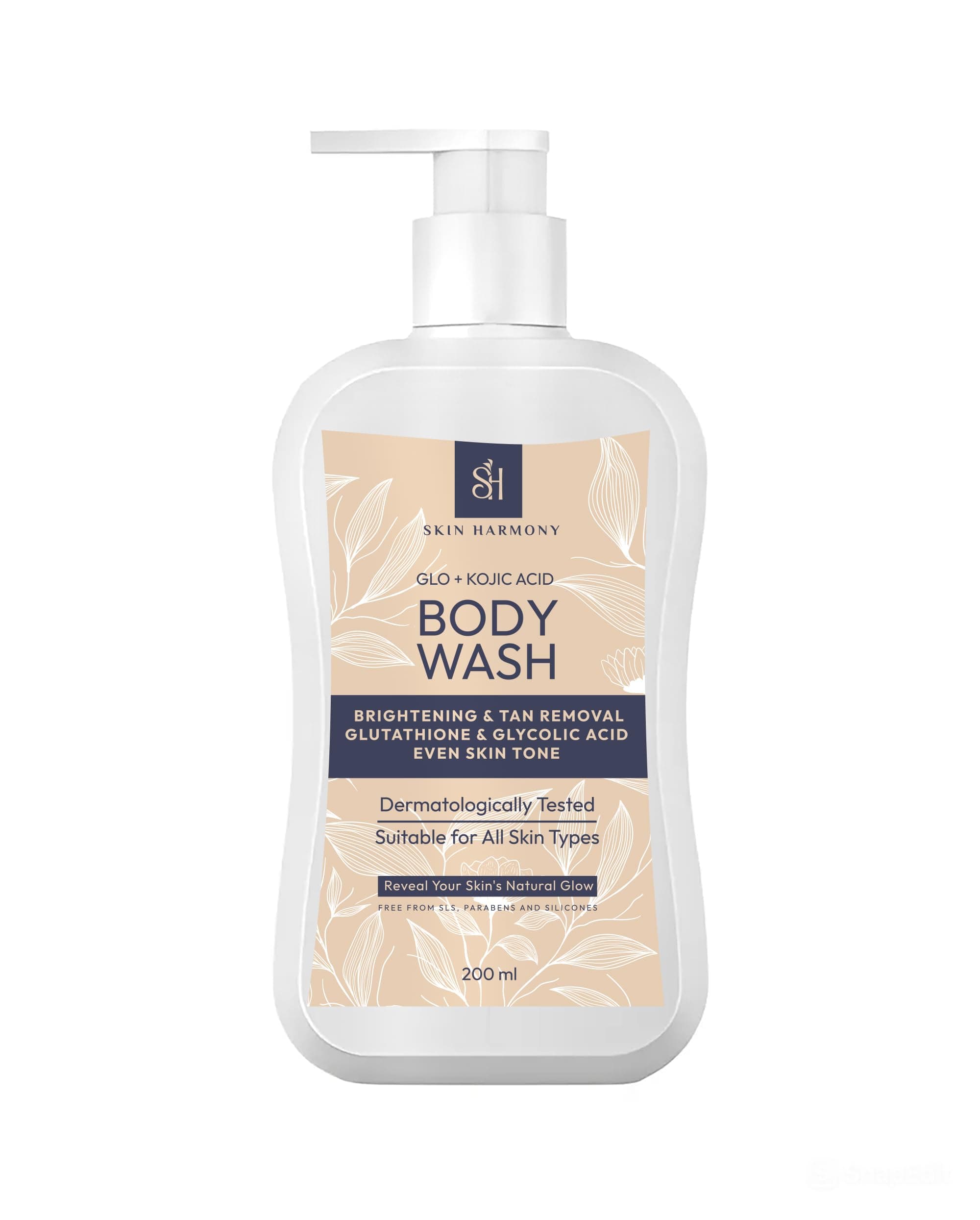 Skin Harmony Kojic & Glutathione Brightening Bodywash | Pack of 1 | Glowing & Brightening bodywash for bath | For Pigmentation, Dark Spots, Sun Damage | Tan Removal Soap Bar for men and women | Brightens Underarms | Paraben Free | All Skin Types | 1 x 200ml