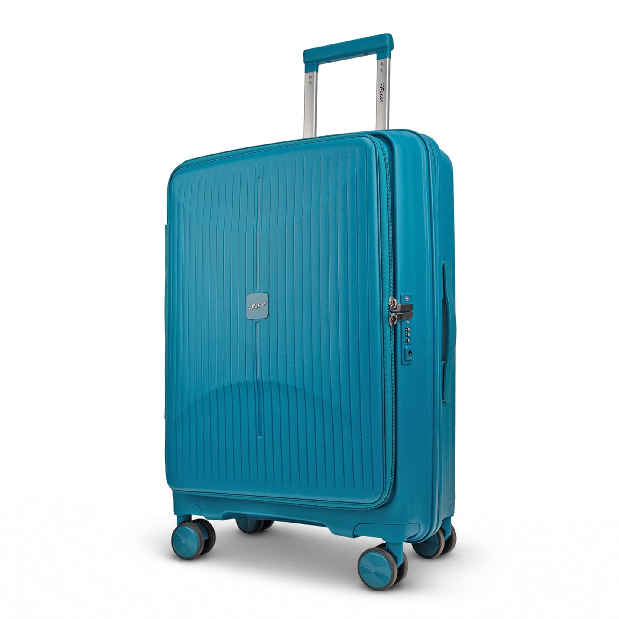 F Gear Myton Cyan Blue Medium Front Opening Hard Luggage | Lightweight Expandable Check-In Suitcase with 360° Spinner Silent 8-Wheels, Built-in TSA Lock, Anti-Theft Zipper & 3-Level Telescopic Trolley