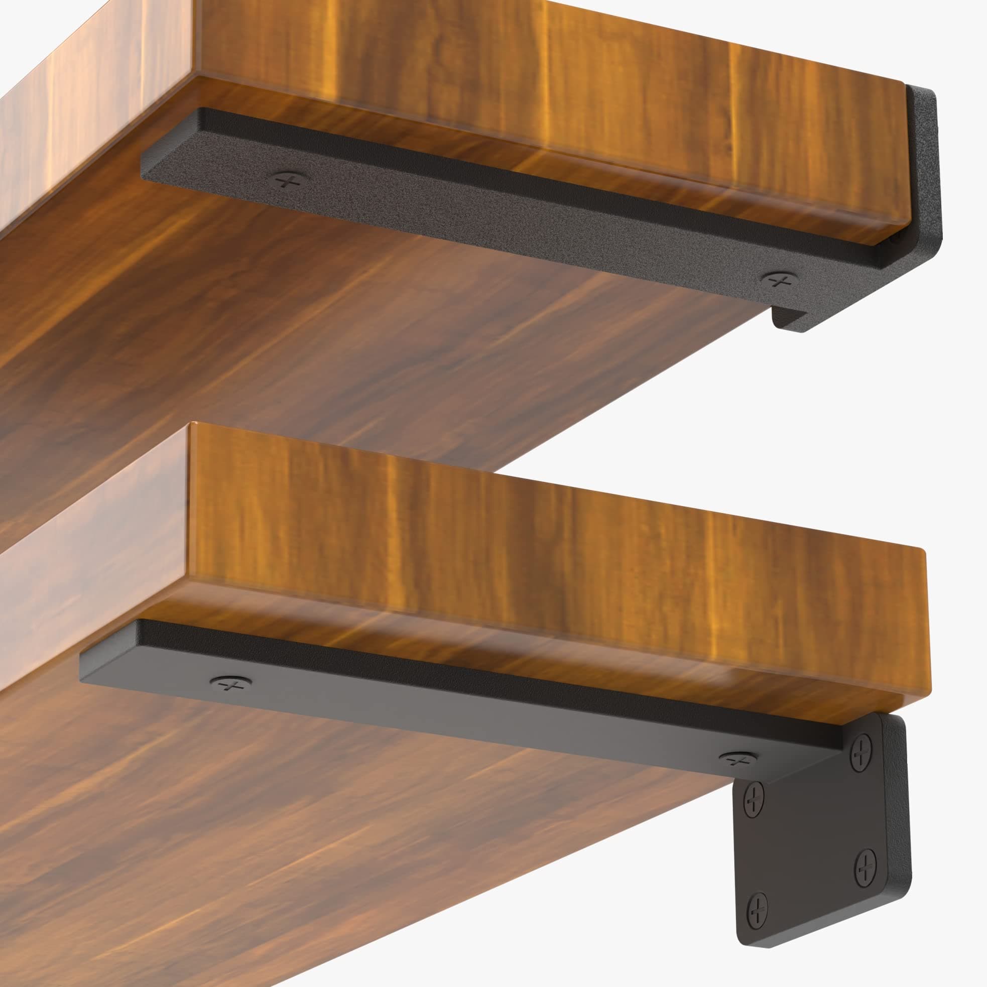 NEODROP 8 Pack 4 Inch Floating Shelf Brackets, Heavy Duty Hidden Wall L-Brackets for Kitchen, Fireplace Mantels, Bookshelves | Floating Shelf Hardware | Black Powder Coated Steel