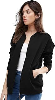 LEOTUDE Women's Casual Jacket With Standard Length For Loose Fit Drop Shoulder Loopknit Bomber Jacket With Zipper Closure And Side Pockets