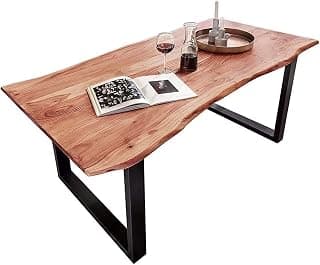 The Attic Live Edge Dining Table 180 Cms|Solid Wood Dining Table for 6|Sturdy ConstructionIron + Acacia Wood Honey + Black Matte Finish