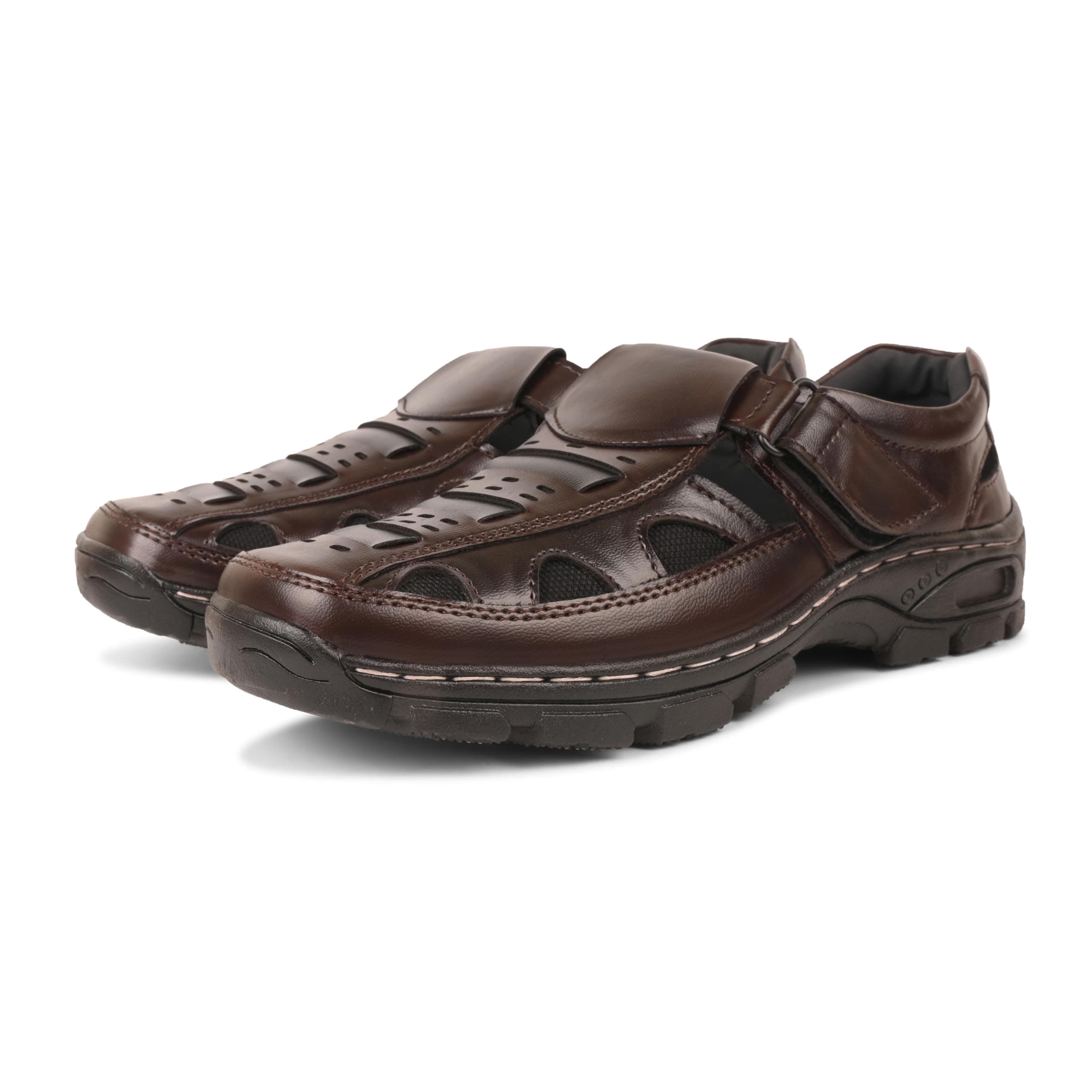 DEGARRO Men's Black & Brown Faux Leather Closed-Toe Sandals | Durable & Comfortable Everyday Wear Footwear | Anti-Skid Sole | Ideal for Casual, Office & Outdoor Use