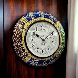 Vintage Clock Painted Handcrafted Wooden Analog Wall Clock/One Year Warranty / 5639-10-H, 10 Inches , 13.5 cm