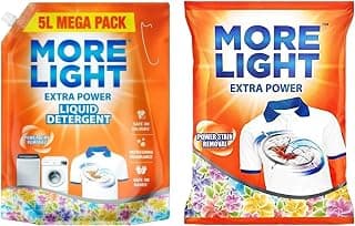 More Light Pril Detergent Powder 4Kg & Extra Power Liquid Detergent 5 L (Pack Of 2)
