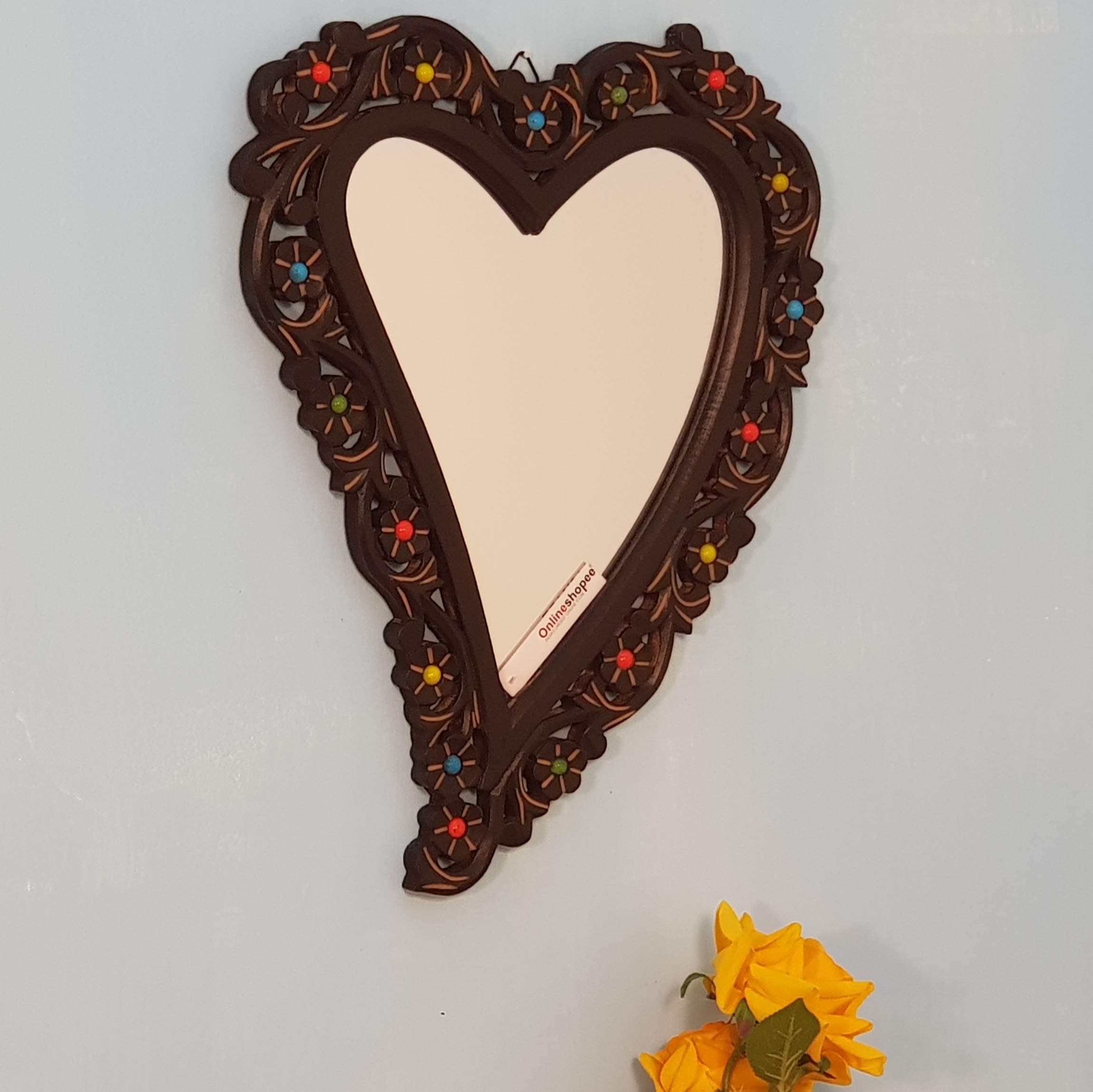 Onlineshoppee Wooden Antique with Handcraft Work Fancy Design Mirror Frame