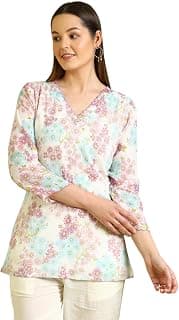W for Woman Blue Floral Printed Tunic with Floral Thread Embroidery