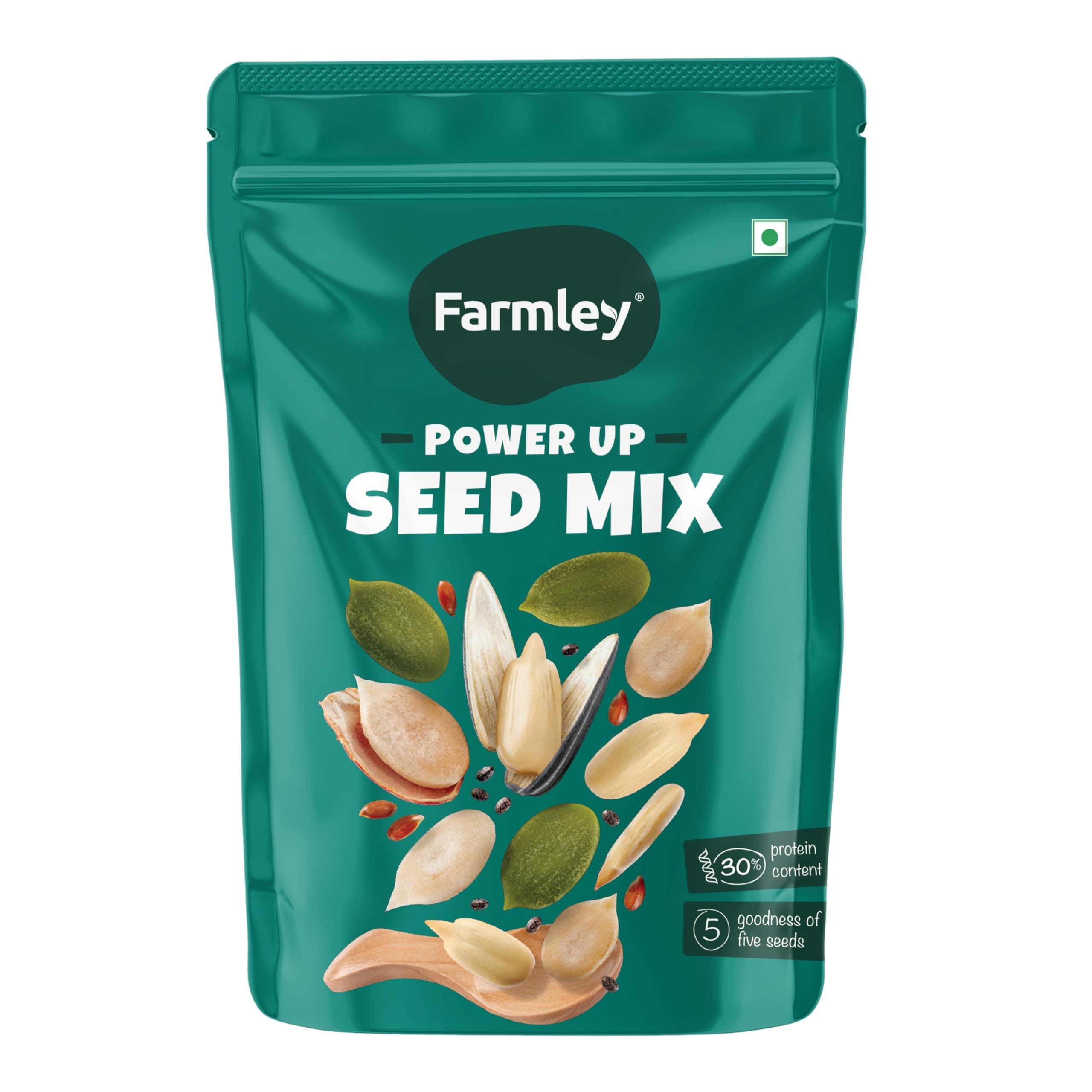 Farmley Seeds Mix, Edible Seed I Healthy Diet Snacks | 100% Natural, dietary fiber,omega-3s I Chia, Pumpkin,Flax, Watermelon and Sunflower Seeds (160 g (Pack of 1))