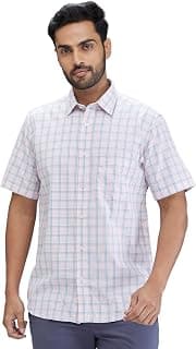 Colorplus Men's Tailored Fit Checks Pattern Pure Cotton Spread Collar Half Sleeve Casual Shirt