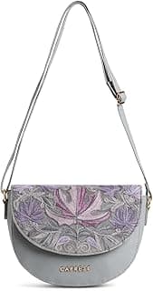 Caprese Siji Tresna Medium Crossbody Bag for Women with Adjustable Strap & Zip Closure | Kashida Velvet Embroidery Sling Bag | Stylish & Lightweight Bag for Daily Use, Travel & Casual Outings