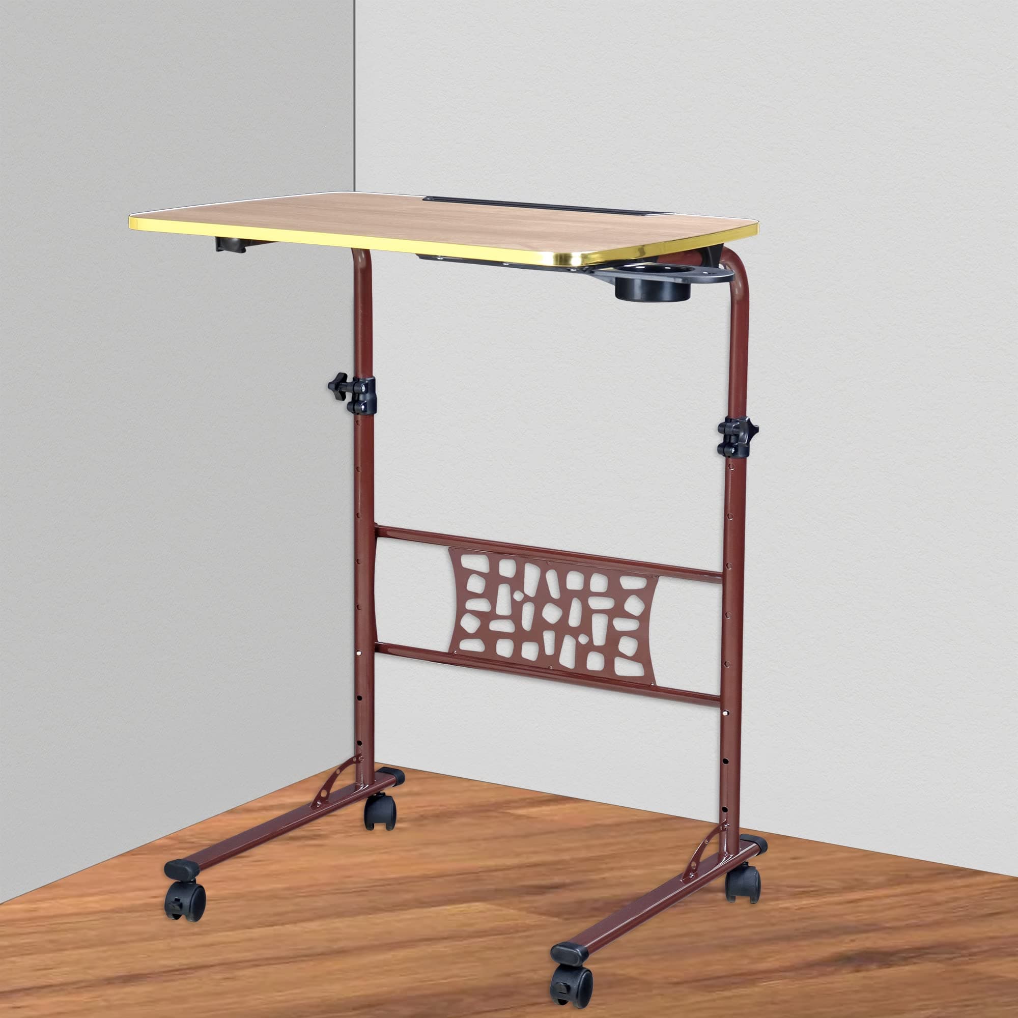 TABLE MAGIC Urban Raiser | 75-110cm Height Adjustable Laptop Table | Sit & Stand Desk for Home & Office | Mobile & iPad Holder | Compact & Sturdy Design | Easy Assembly. (Golden Teak)