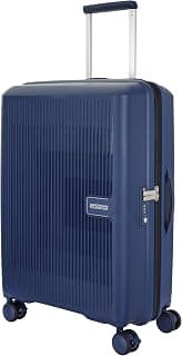 American Tourister Aerostep SL 67 CM 8 Wheel, Expander & Recessed TSA Lock Check-in Trolley Bag for Travel |Medium PP Suitcase with Double Zipper, Flexi Packing Straps for Men & Women - Navy Blue