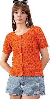 sassafras Women's Round Neck Crochet Top