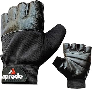 Aprodo Beginner Gym Gloves with Wrist Support Strap | 1 Pair - Free Size (Black) | Fitness Gloves with Leather Foam Fabric | Wrist Band for Dumbbell, Exercise & Gym Workout