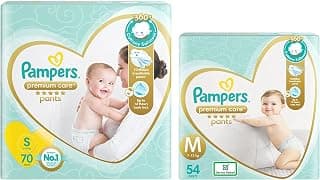 Pampers Premium Care Pants Diapers, Small, S 72 Count & Pampers Premium Care Pants Diapers, Medium, 54 Count