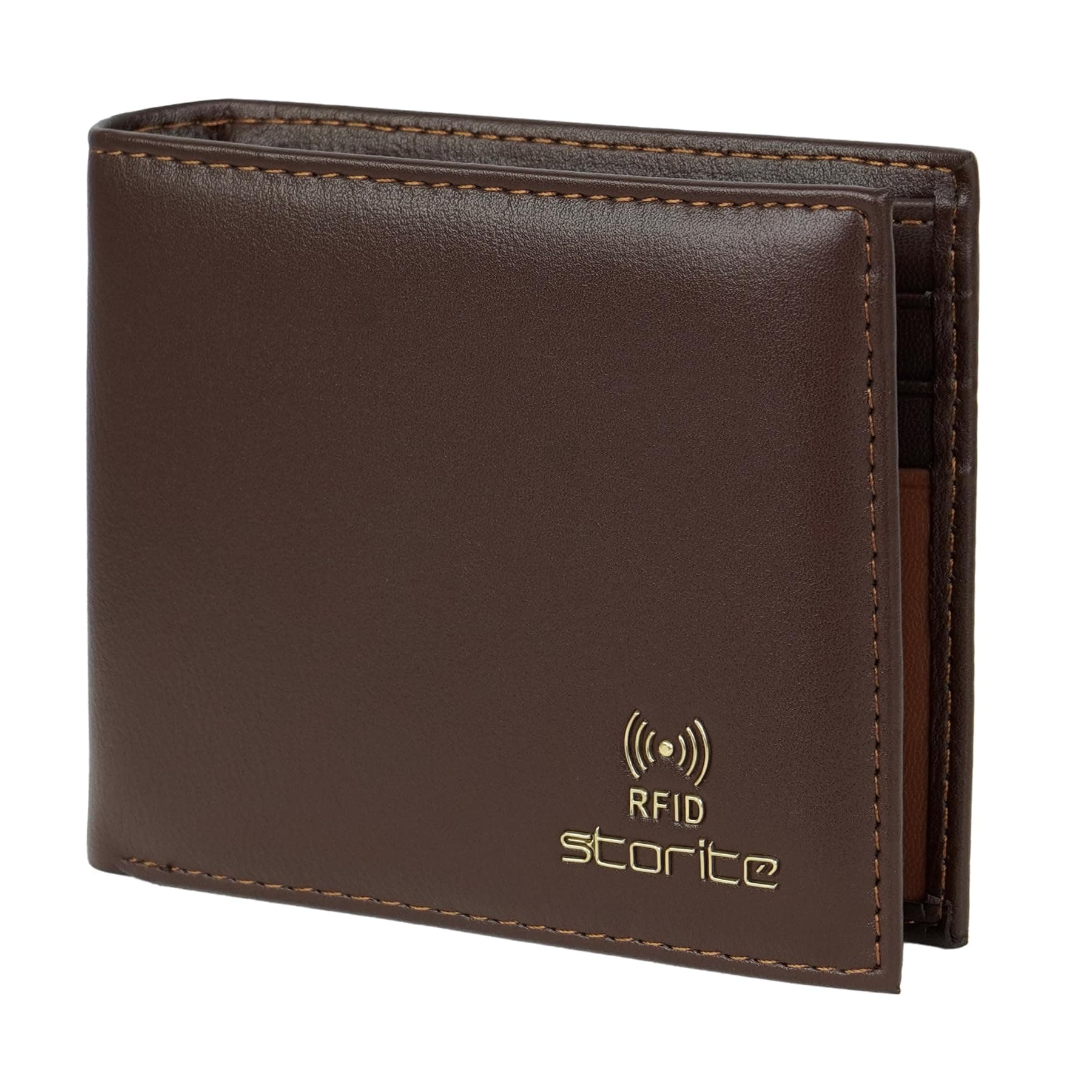 Storite Men's RFID Blocking PU Leather Wallet - Dark Brown