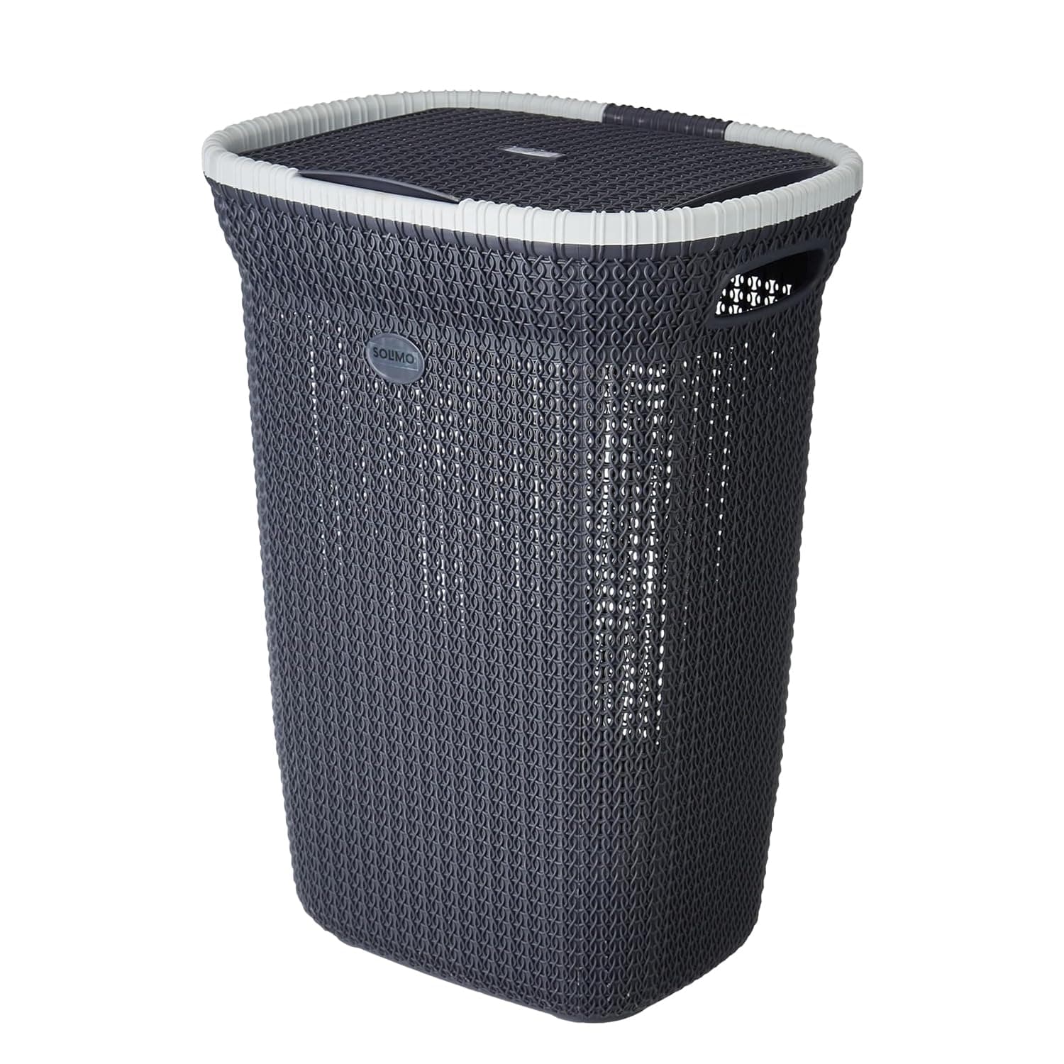 Amazon Brand - Solimo Knit Laundry Basket - Big - 55 Litres - 44 Cm X 35 Cm X 61 Cm | Dark Grey - Plastic