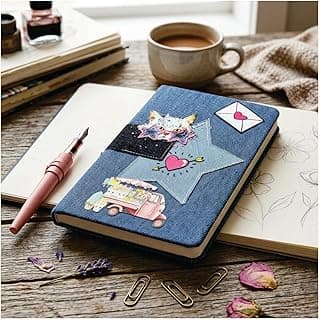 COI Denim Notebook Diary Hard Bound, A5 Cute Journal for Girls & Women, 156 Ruled Pages 70 GSM Bleed Free Paper, Kawaii Patches Design, Daily Planner Notebook for Writing, School College Office & Travel Gift