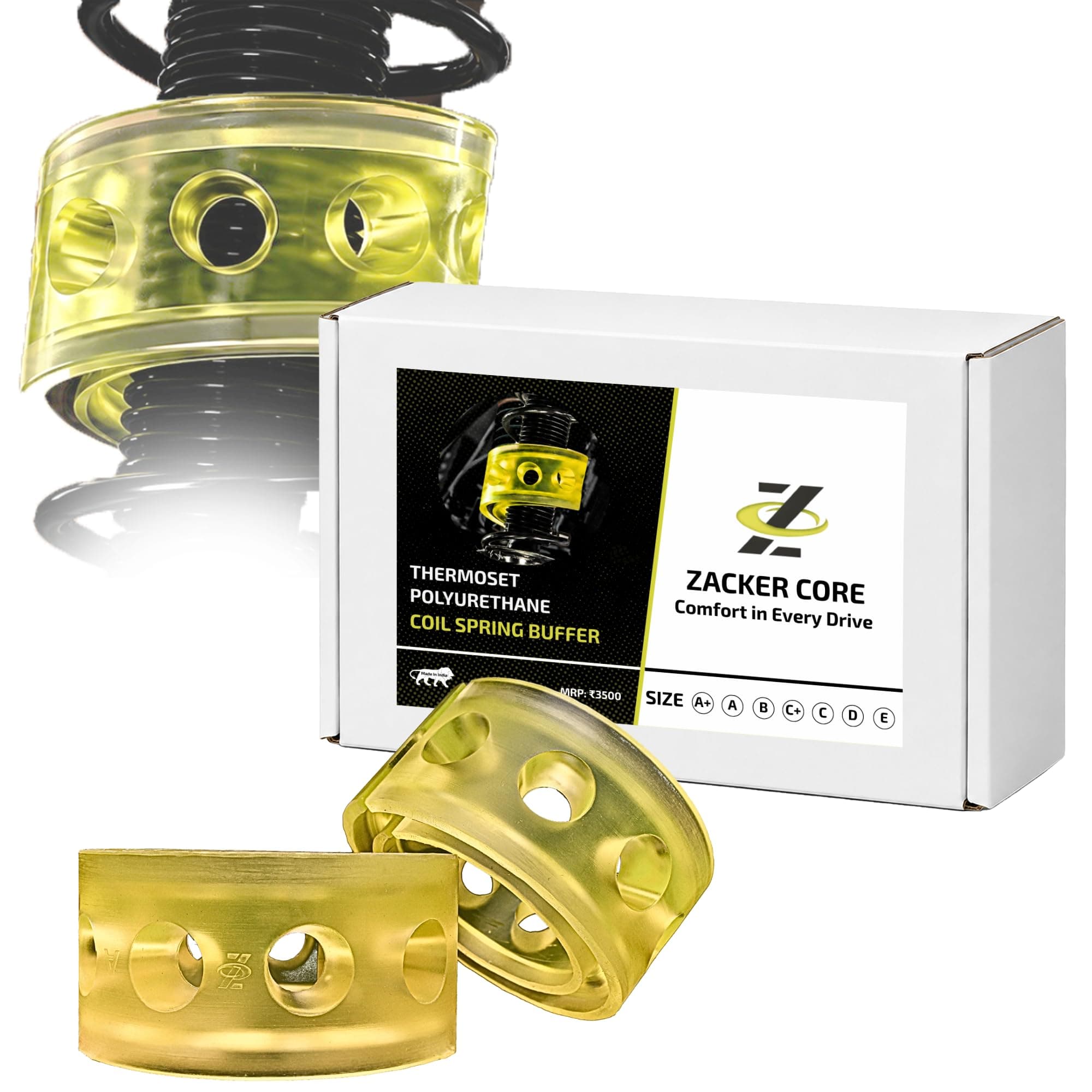 Zacker Core Coil Spring Buffer for Kia Carens (Front, 2 Pcs) - Thermoset PU Suspension Buffer for Enhanced Ride Comfort, Ground Clearance & Stability