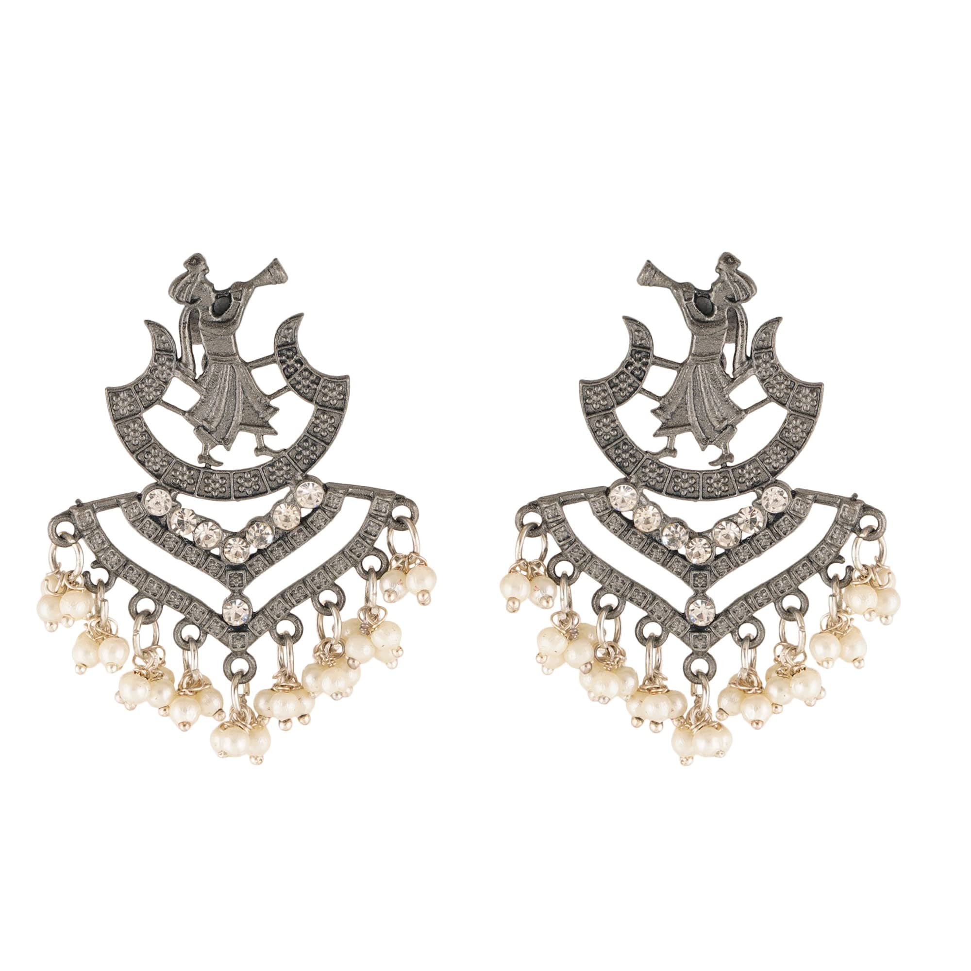 Shreyadzines Ethnic Navrartri Garba Black Oxidised Oxidized Earrings German Silver Black Metal Polish Designer Studs Earring Jhumka Jhumki for Girls & Women