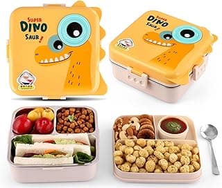 5 Compartment Stainless Steel Lunch Box – Durable & BPA-Free Bento Tiffin for Kids & Adults | Leak-Resistant Multi-Section Lunch Box for School, Office & Picnic – 1120ml + 70ml, Yellow