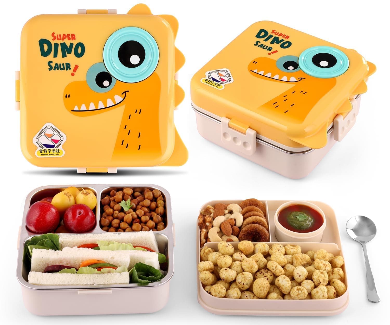 MEDALLIX 5 Compartment Stainless Steel Lunch Box – Durable & BPA-Free Bento Tiffin for Kids & Adults | Leak-Resistant Multi-Section Lunch Box for School, Office & Picnic – 1120ml + 70ml, Yellow