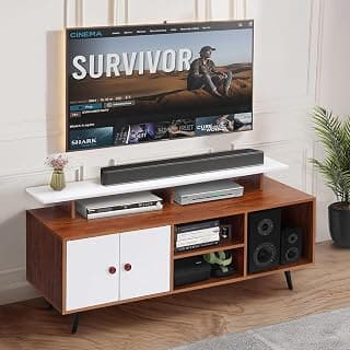 ABOUT SPACE TV Unit - Engineered Wood DIY TV Stand with Cable Hole Cabinet with Door, Adjustable Shelf, Open Display Shelves for WiFi Router Stand (Oak Red &White-L140 x B40 x H64 cm)