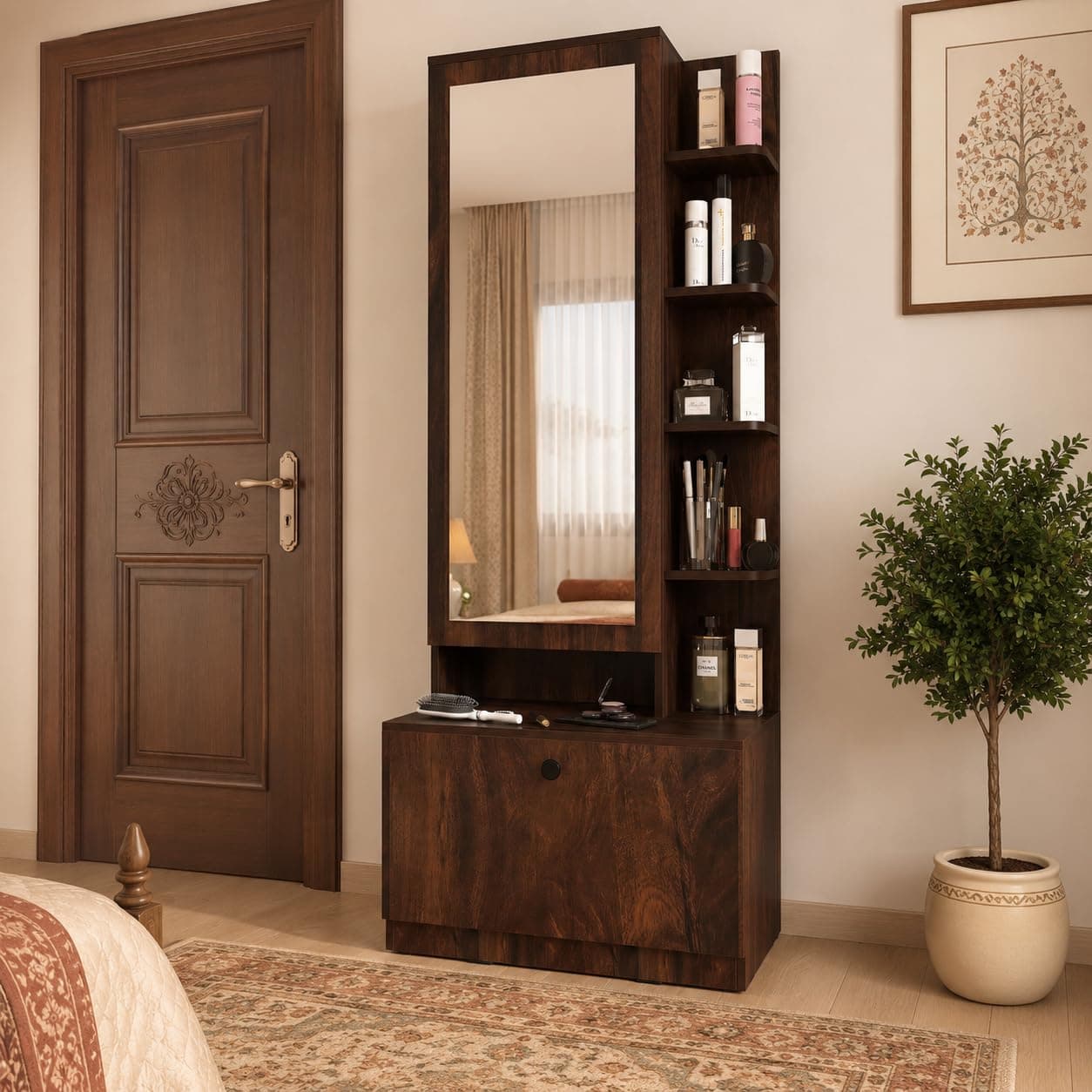 Studio Kook Bonita Engineered Wood Dressing Table (Finish Color - Junglewood, Matte Finish)