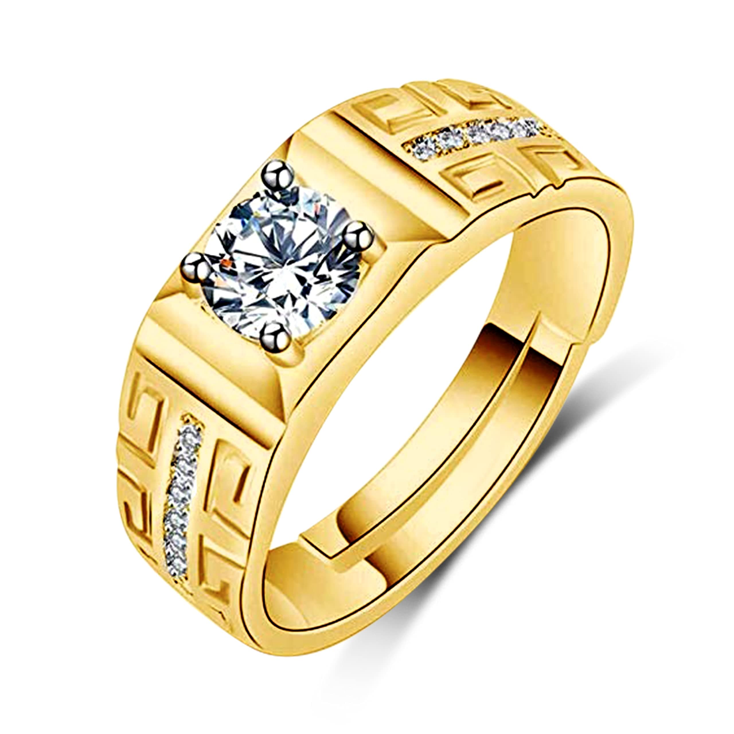 MEENAZ CZ AD Valentine American diamond Gold Plated Adjustable Propose Solitaire Finger Rings Ring for men boys couples gents boyfriend lovers Stylish