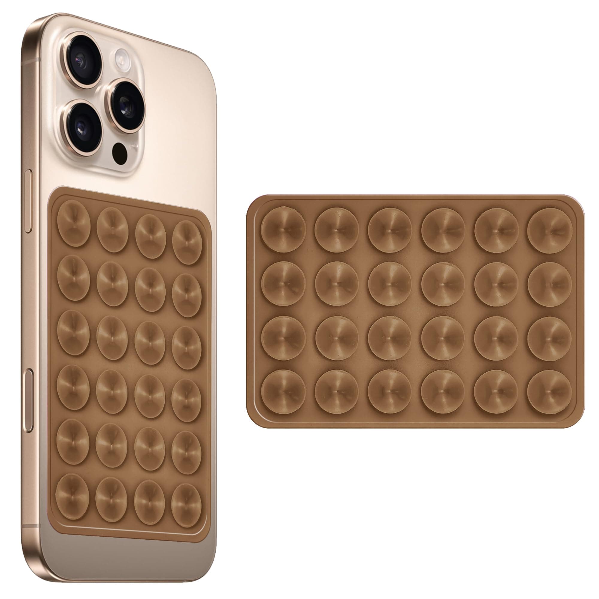amazon basics Suction Phone Case Anti-Slip Silicone Multipurpose Hands-Free Sticky Pads for Phone Case Mount for Selfies Videos Mirror Shower Car Dashboard - Brown (1 Piece)