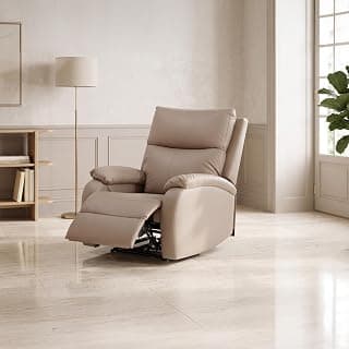 Royaloak Nova Leatherette Recliner 1 Seater, Manual Recliner Chair with High Backrest, Tufted Design, Padded Armrests & Soft Cushions, Living Room Recliner Sofa, Ivory
