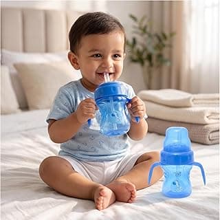 Mee Mee Anti-Spill Interchangeable Baby Sipper Cup 150 ml | Soft Silicone Spout & Straw | BPA Free Training Sippy Cup for Babies 6 Months+ | Blue