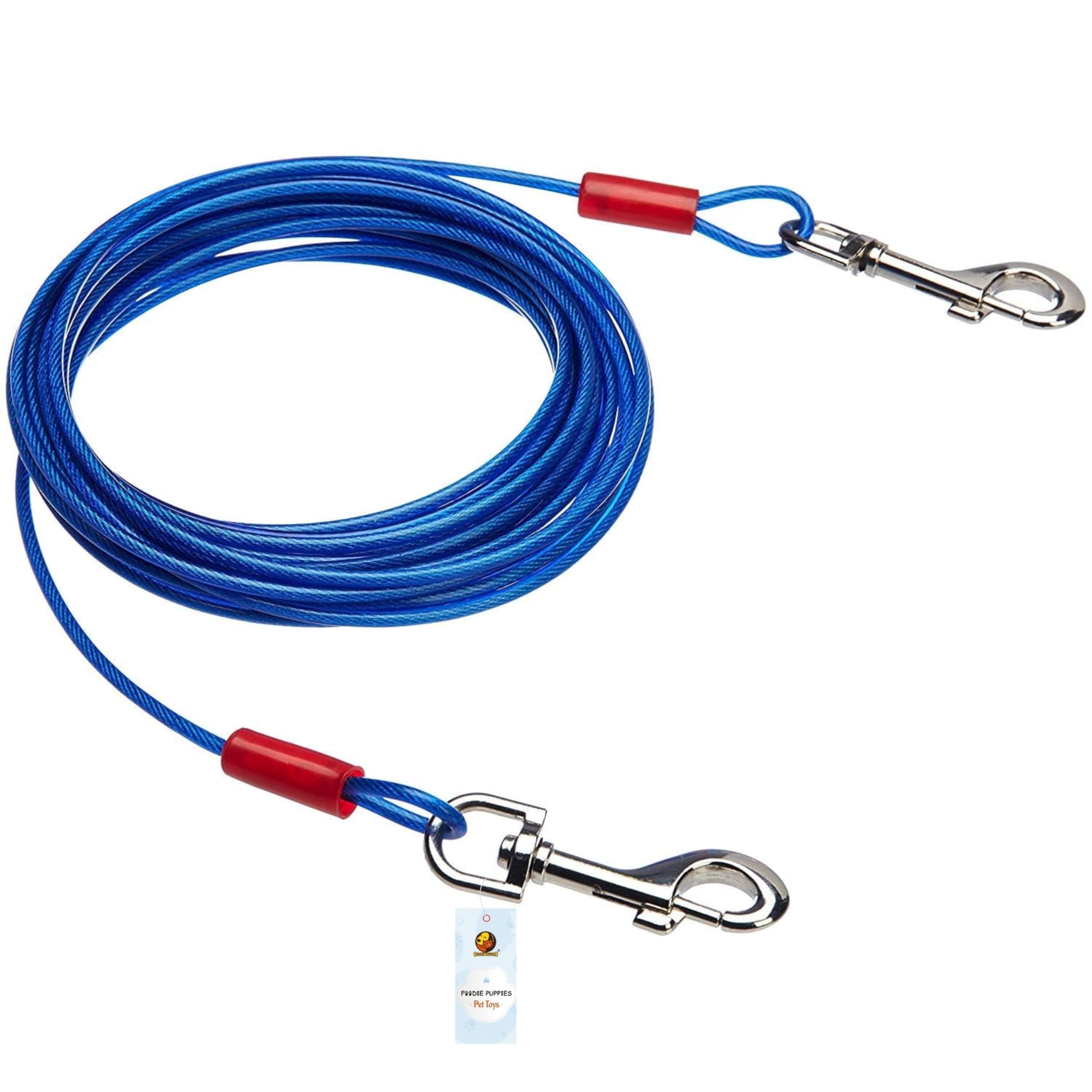 Foodie Puppies Extra Strong Red Tie-Out Cabel/Leash for Dogs Upto 27Kg (15 Feet, 4mm) | Vinyl Coated Galvanized Leash, Tangle Resistant, Strong Grip with Safety Hooks