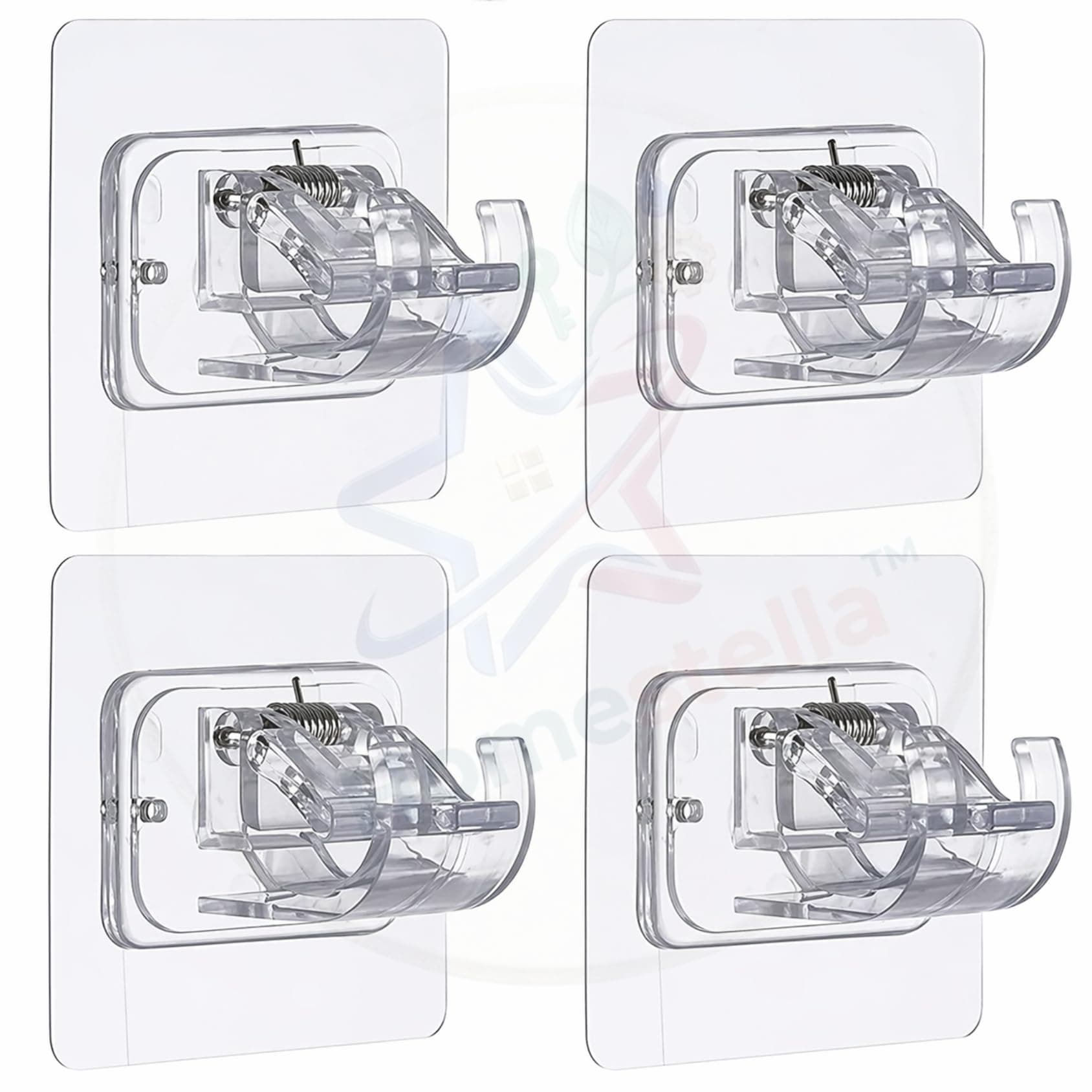 Homestella No Drill Curtain Rod Brackets | Heavy Duty Self Adhesive Waterproof Curtain Hooks | Nail Free Adjustable Curtain Rod Hangers for Decoration Bathroom, Kitchen, Home & Hotel (Pack of 4)