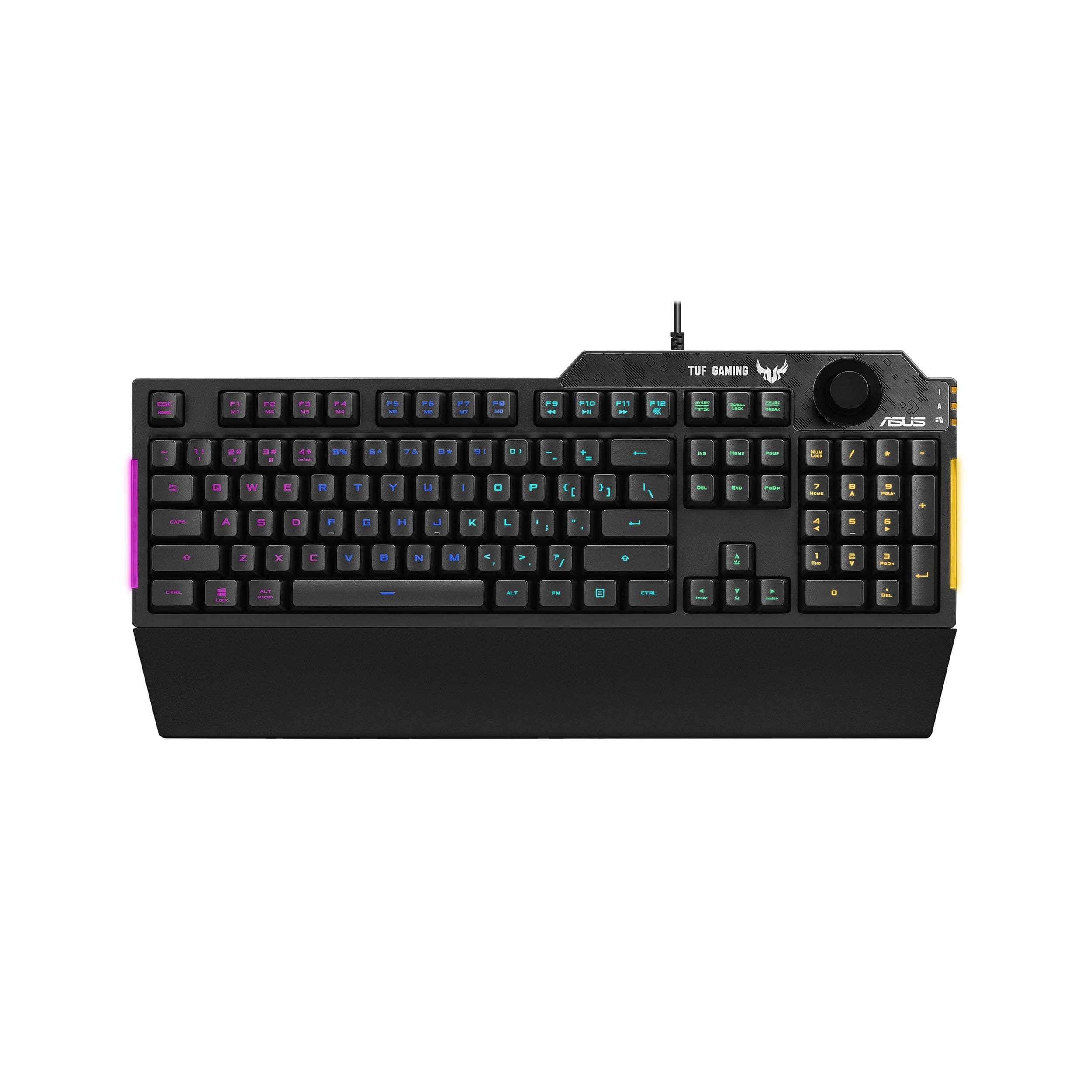 ASUS Membrane USB Gaming Keyboard for PC - TUF K1 Programmable, Onboard Memory with Dedicated Volume Knob, Aura Sync RGB and Side Lighting Detachable Wrist Rest Spill-Resistant (Black)