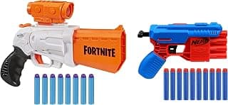 Nerf Fortnite Sr Blaster,4-Dart Hammer Action,for Youth,Teens,Adults&Nerf Alpha Strike Fang Qs-4 Toy Blaster,for All,Multicolor