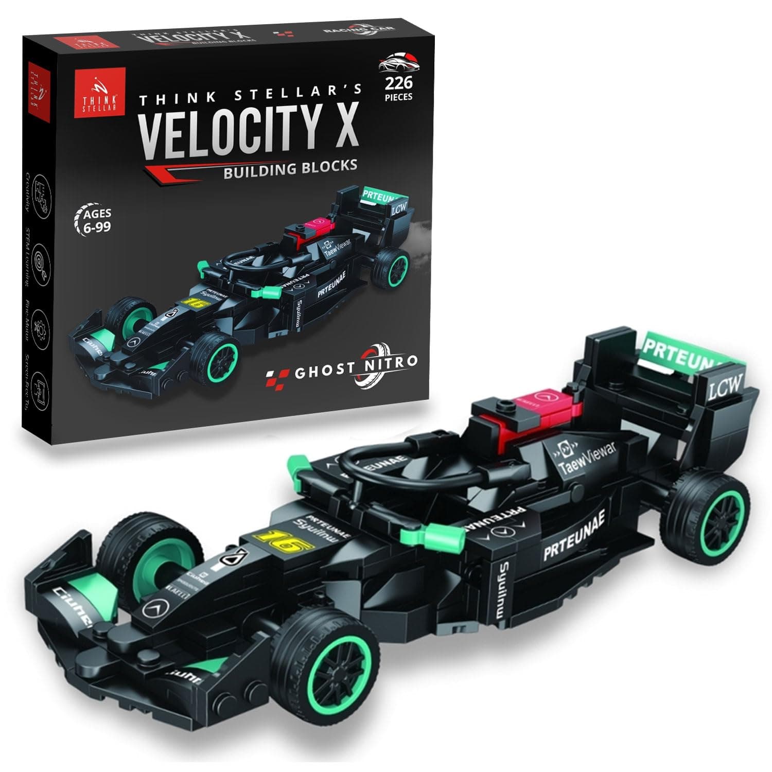 Think Stellar Velocity X Racing Car Building Blocks Set – 225+ Pieces Toy Car Construction Kit for Kids 6+, Teens & Adults | Build 8 Unique Formula Race Cars | STEM Educational, Birthday Gift Toy
