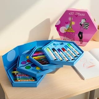 Toy Imagine 46 Pcs Colour Set for Kids | Complete Drawing & Colouring Kit with Crayons, Colour Pencils, Sketch Pens & Water Colours | Art & Craft Set for Boys & Girls 3–12 Years