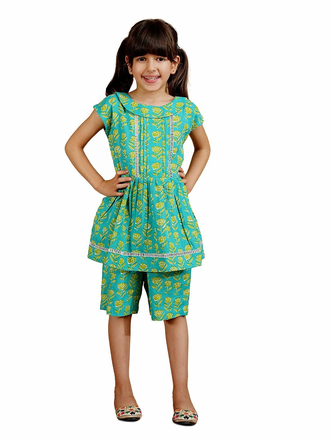 AJ DEZINES Kids Cotton Half Sleeve Co-ords Set for Girls - Casual Outfit | Vacation Wear |Beach Dress |Floral Printed Top Shorts for girls - Regular Fit